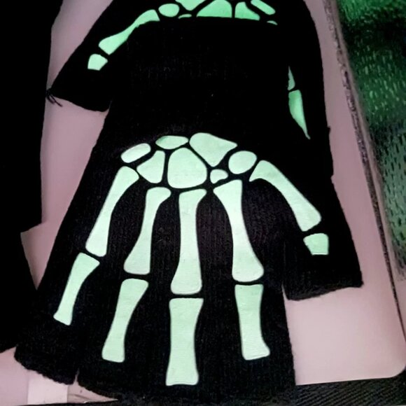 Skeleton Print Fingerless Goth Gloves-Black TWO Pair Unisex New - Picture 5 of 10